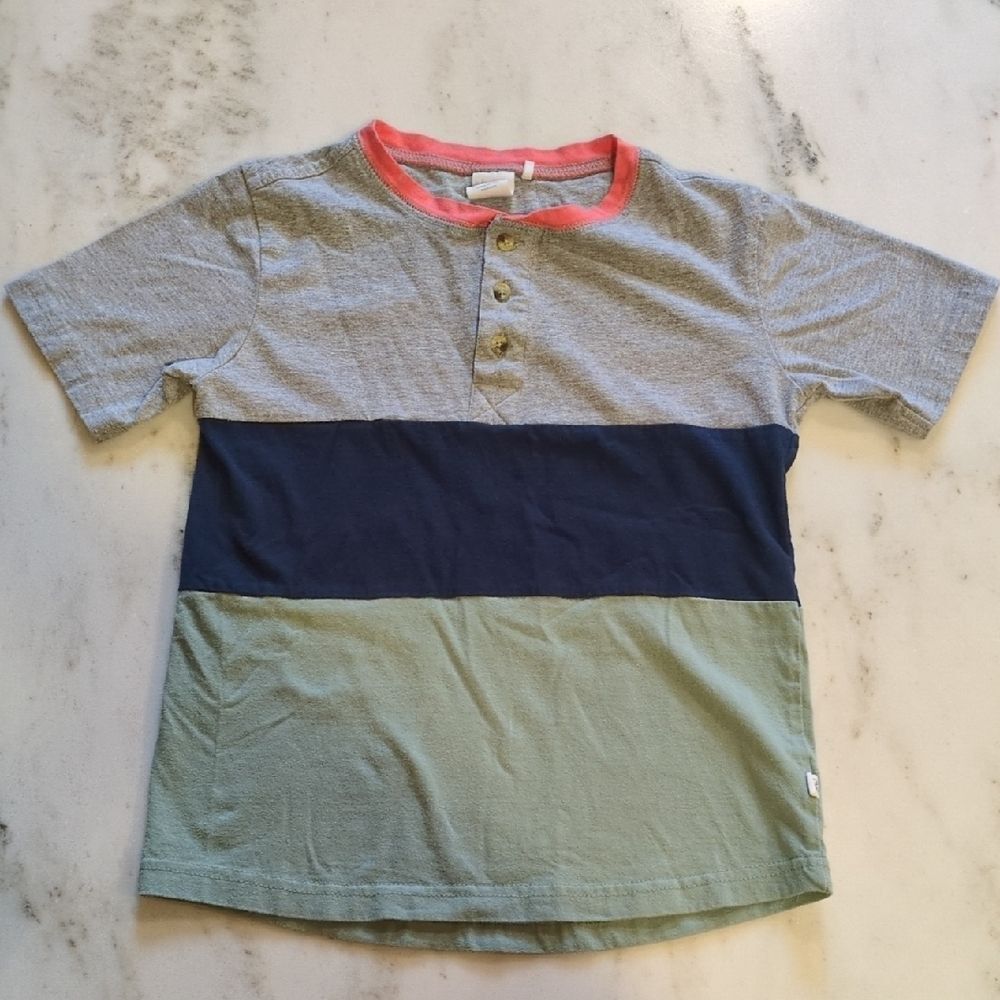 Sovereign Code Boys Colorblock Henley Tee Gray Navy Green Size 7 EUC